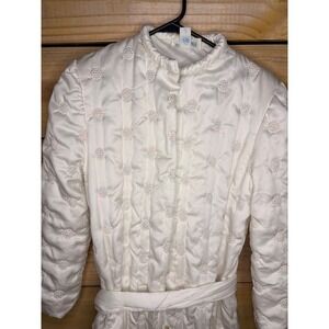 Vintage Eve Stillman New York Quilted Satin Robe Pastel Polka Dot Cream S 2814